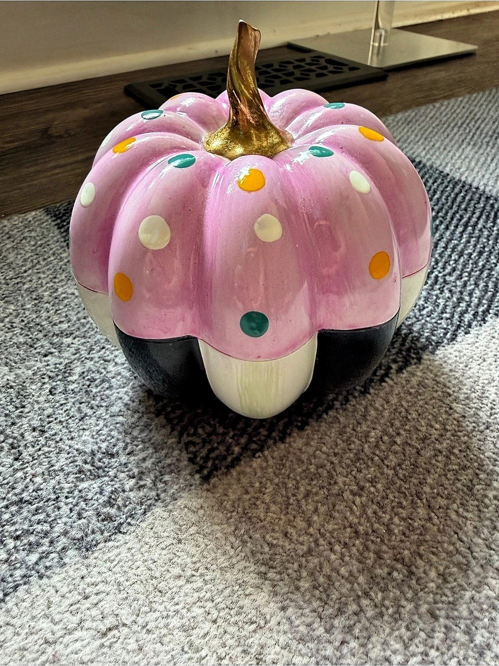 MacKenzie-Childs Pink & Black Polka Dot Pumpkin Decor